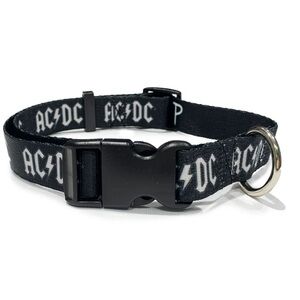 AC/DC Logo Adjustable Dog Collar Black White D Ring 4 points buckle